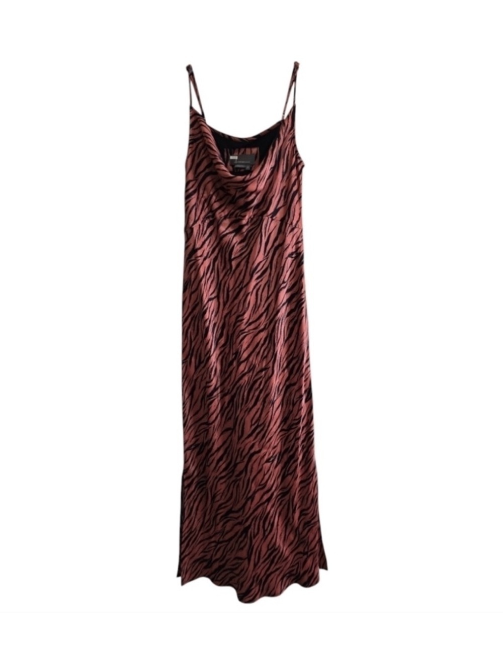 Anthropologie Elyse Zebra Print Cowl Neck Satin Midi Dress Size Large - Picture 4 of 13